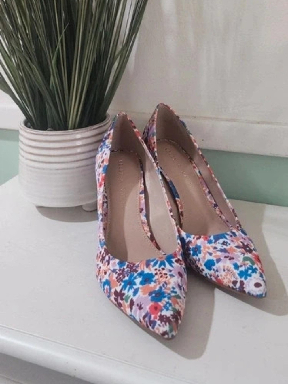 Kelly & Katie Floral Pointed Toe Pumps - Blue Pink Orange